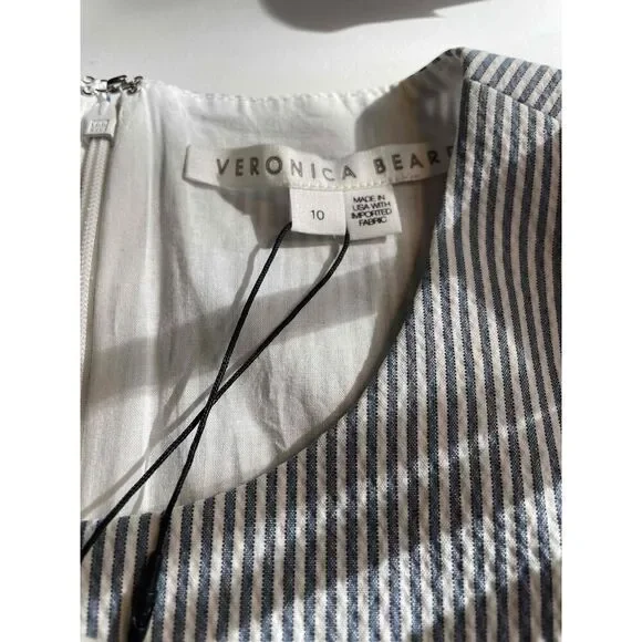 Veronica Beard Womens Blue Striped Round Neck Ruffled Dress Size 10
